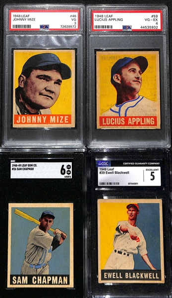 (8) Graded 1948-49 Leaf Baseball Cards w. Johnny Mize (HOF) PSA 3 & Lucius Appling (HOF) PSA 4